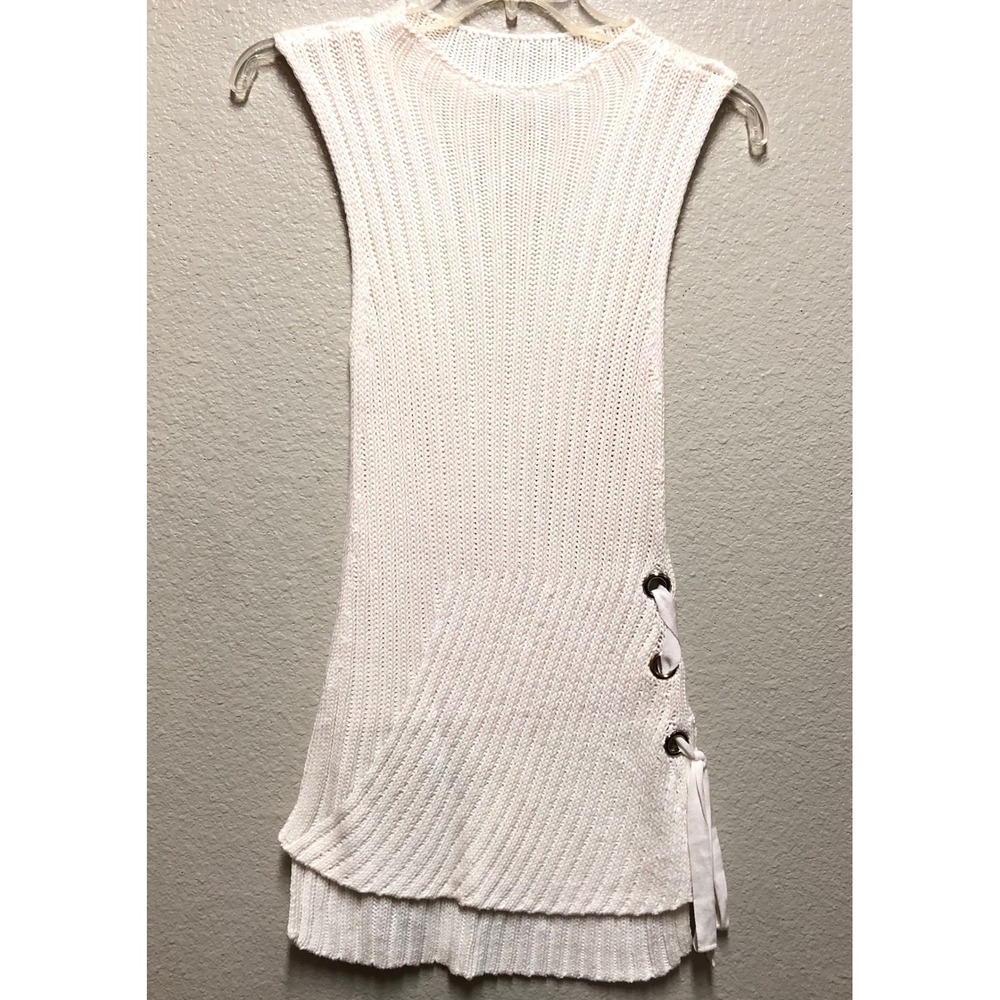 Jennifer Lopez White Sleeveless Knit Tunic Sweater Side Lace Up XS